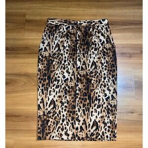 Women's ZARA Basic Leopard Print Straight Slit Back Zip Pencil Skirt